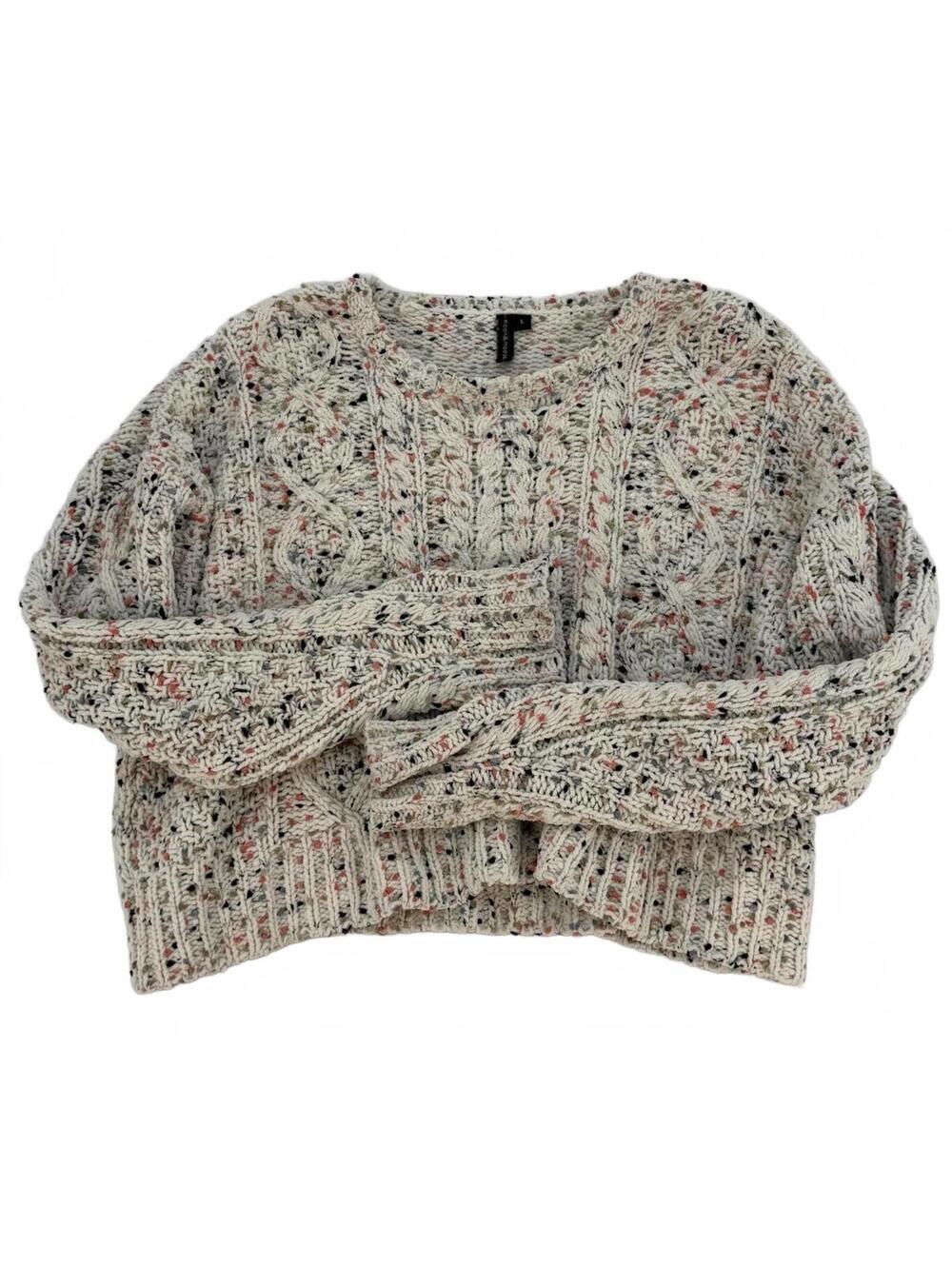 Vintage moon&madison Sweater Large Cream Multicolor Cable Knit Cozy
